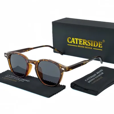 CATERSIDE Polarized Round Sunglasses Men TR Frame Core Insert Leg Sun Glasses Women Set Retro Driving Fishing Punk Eyewear UV400