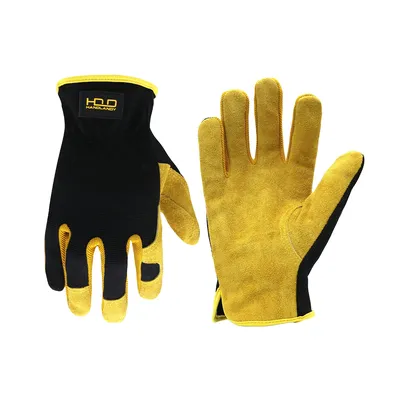 HANDLANDY Men Leather Gardening Gloves, Utility Work Gloves for Mechanics, Construction, Driver, Dexterity Breathable Design