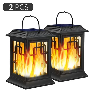 2pcs Solar Lanterns Outdoor Waterproof Flickering Flame Solar Lantern LED Hanging Lanterns Decorative Lights for Garden