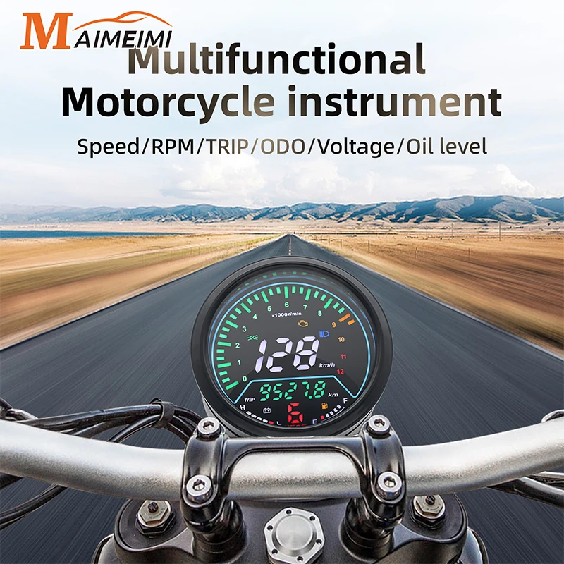 12V Motorrad Tacho Instrumente Kilometerzähler Tachometer Anzeige Led Runde 12000rpm Für Harley Honda Yamaha Suzuki Racer Image