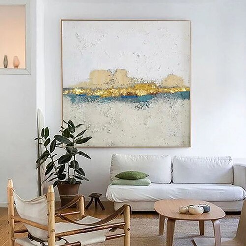 abstrakte Goldgemälde handgefertigt reich strukturierte Meereslandschaft Acrylgemälde moderne Wandkunst handgemaltes Kunstwerk Folie grün Ölgemälde für Wohnzimmer Büro Wanddekoration blaues Gemälde Image