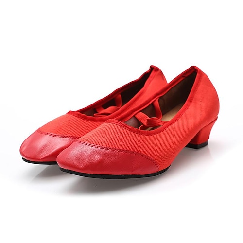 Rote Tanzschuhe mit niedrigem Absatz und elastischen Kreuzriemen für Damen – bequemes und leichtes Design für Ballett, Jazz und Performance Image
