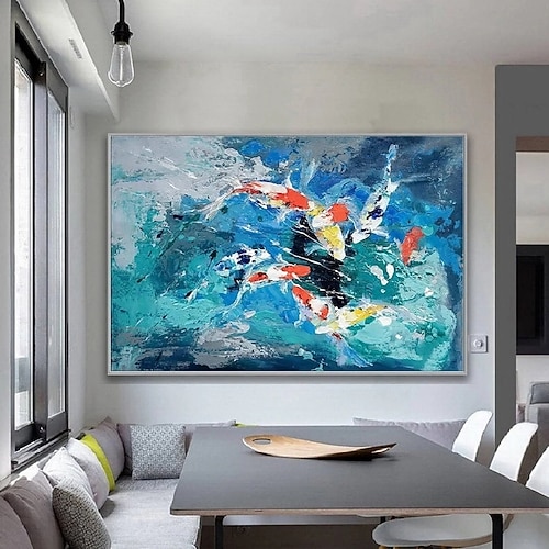 handgemachtes großes Koi-Gemälde, handgemalte Wandkunst, Koi-Fisch-Gemälde, bunte Koi-Kunst, Koi-Gemälde, Wandkunst, Messerkunst, Gemälde, Wohndekoration, Dekor, Tiergemälde, Goldfisch-Gemälde Image