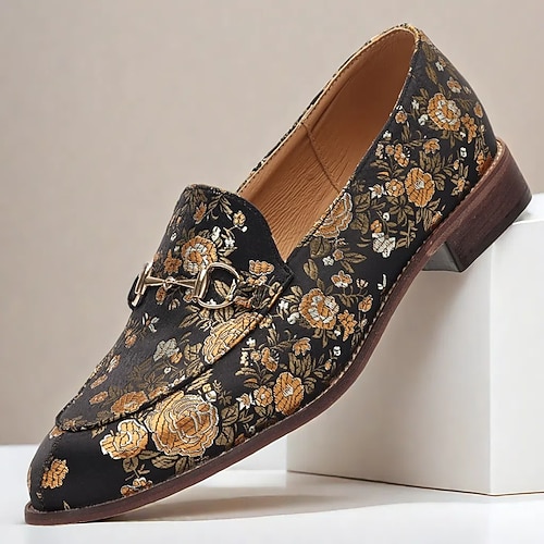 Herren Loafer Slip On Schuhe bedrucken Penny Loafers Klassische Loafer Stoff Komfortabel Rutschfest Halbschuhe Schwarz Image