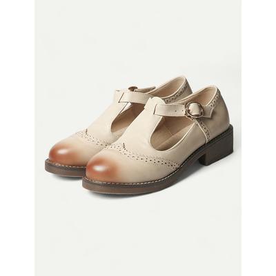 Vintage-Inspired Women's T-Strap Brogues - Elegant Leather Design with Detailed Perforations, Perfect for Business and Stylish Casual Wear