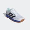 Hallenschuh ADIDAS PERFORMANCE "STABIL INDOOR KIDS", Kinder, Gr. 34, bunt (cloud weiß, core schwarz, lucid blau), Leder, Textil, sportlich, Schuhe