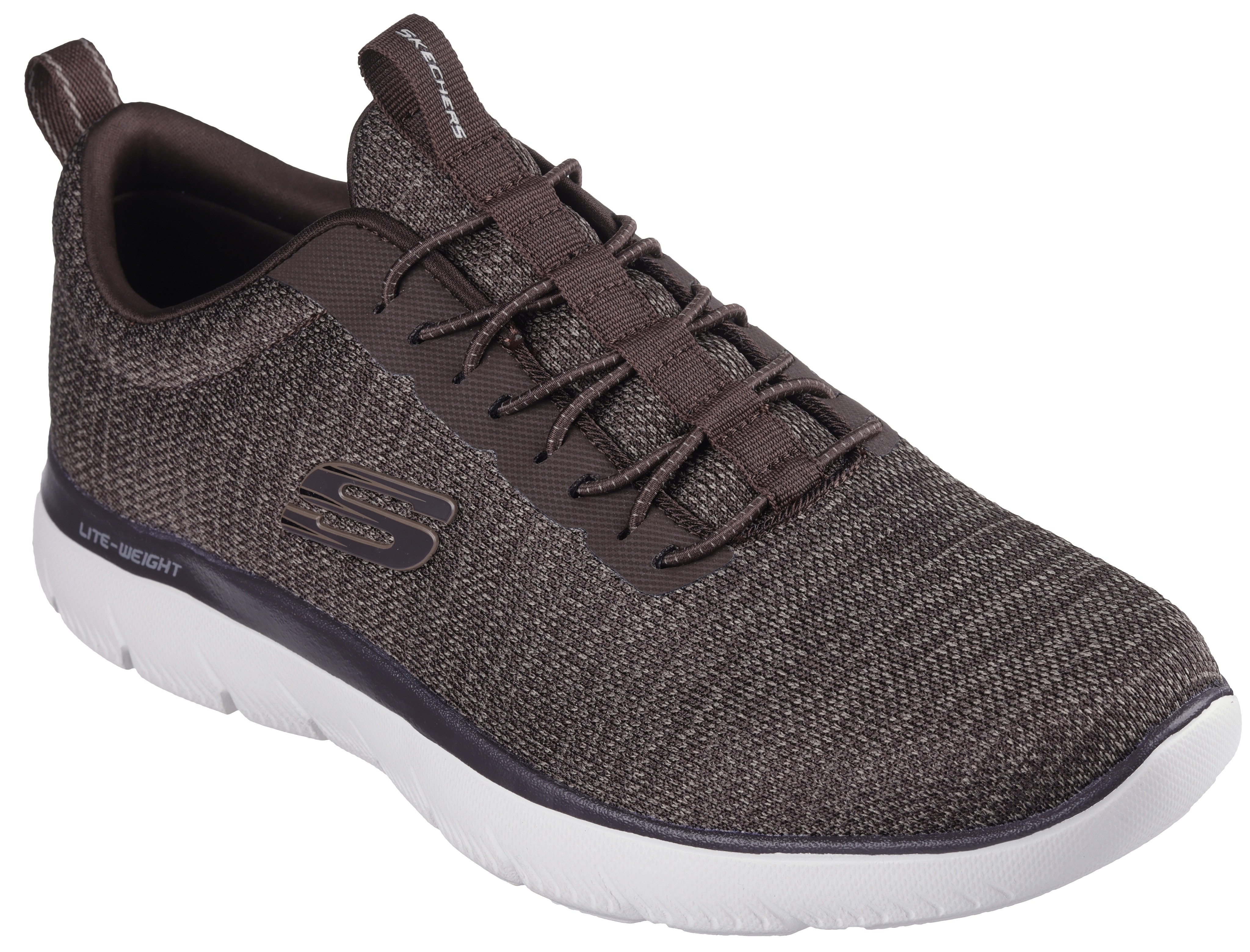 Slip-On Sneaker SKECHERS "SUMMITS-", Herren, Gr. 44, braun (braun, schwarz), Textil, Schuhe, Slipper, Freizeitschuh, Halbschuh mit Elastic Schnürsenkel