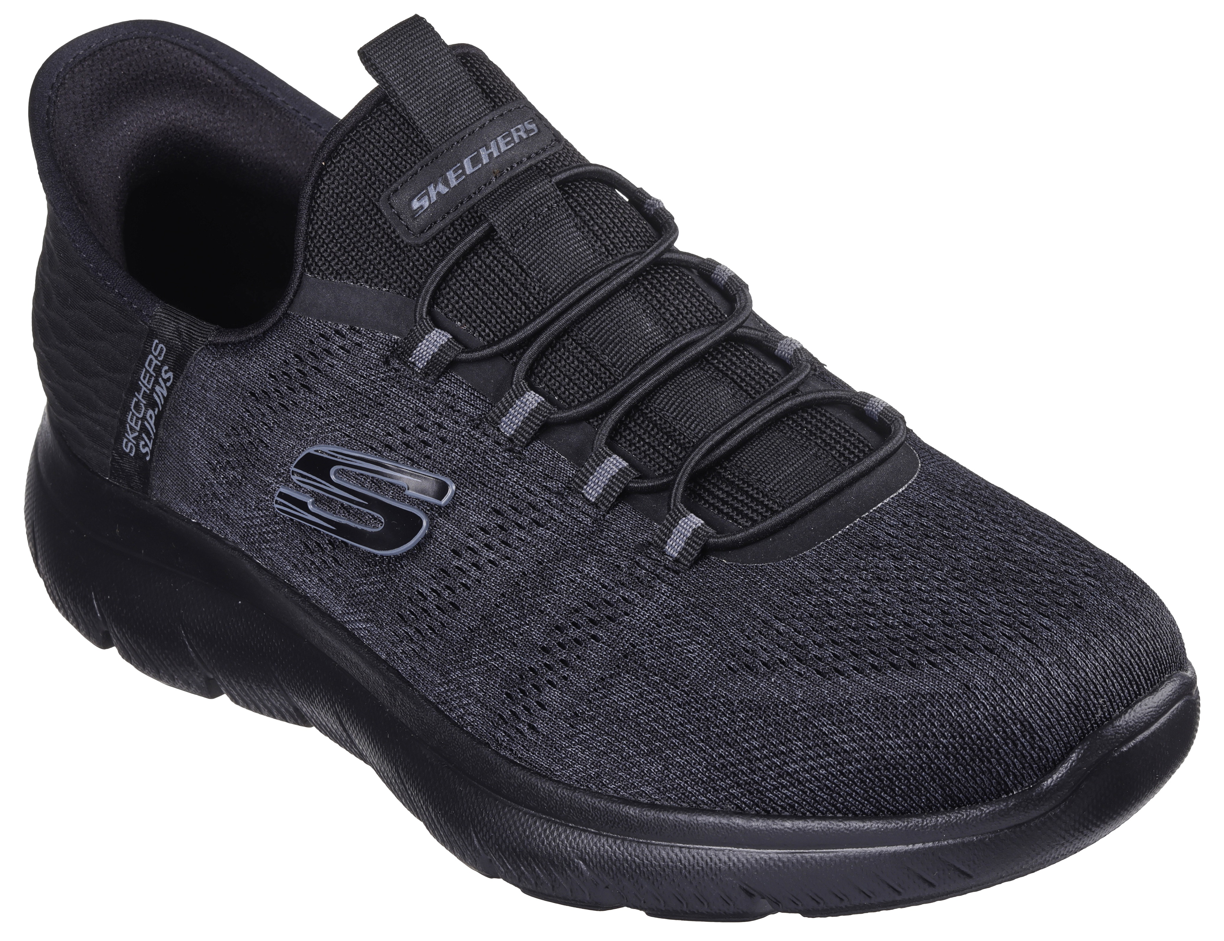 Slip-On Sneaker SKECHERS "SUMMITS-KEY PACE", Herren, Gr. 44, schwarz (schwarz uni), Textil, unifarben, Schuhe, Slipper, Freizeitschuh, Halbschuh in veganer Verarbeitung