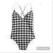 J. Crew Swim | J Crew Lace-Up Back One-Piece Swimsuit In Oversized Matte Gingham | Color: Black/White | Size: 4