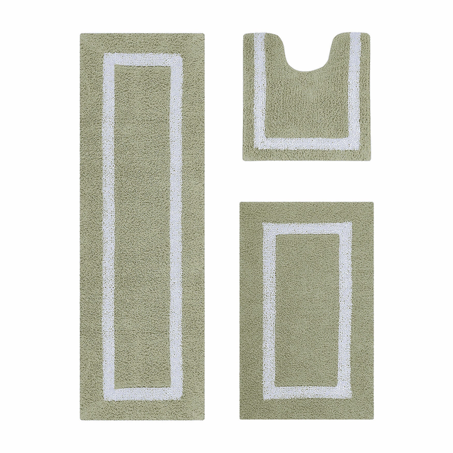 Hotel Collection 100% Cotton 3 Piece (20" X 20" | 21" X 34" | 20" X 60") Bath Rug Set by Brylane Home in Sage White
