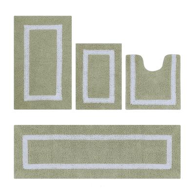 Hotel Collection 100% Cotton 4 Piece (17" X 24" | 20" X 20" | 21" X 34" | 20" X 60") Bath Rug Set by Brylane Home in Sage White