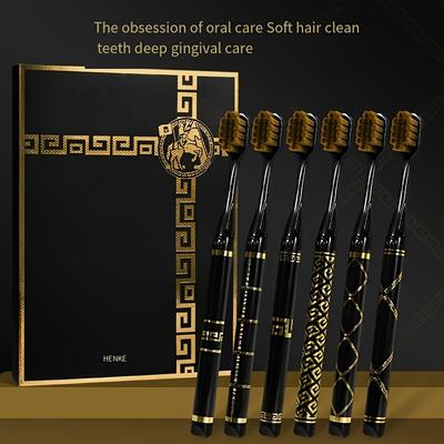 TEMU 6-piece Luxury Toothbrush Set: Soft Hair Clean, Deep Gingival Care, Wide Head, High-quality Design, Perfect For Home, Travel, And Gifts