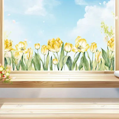 Aquarell schöne gelbe Blumen Pflanzenkunst Fensteraufkleber abnehmbar für Schlafzimmer Wohnzimmer Fensterdekoration Wandtattoos Image
