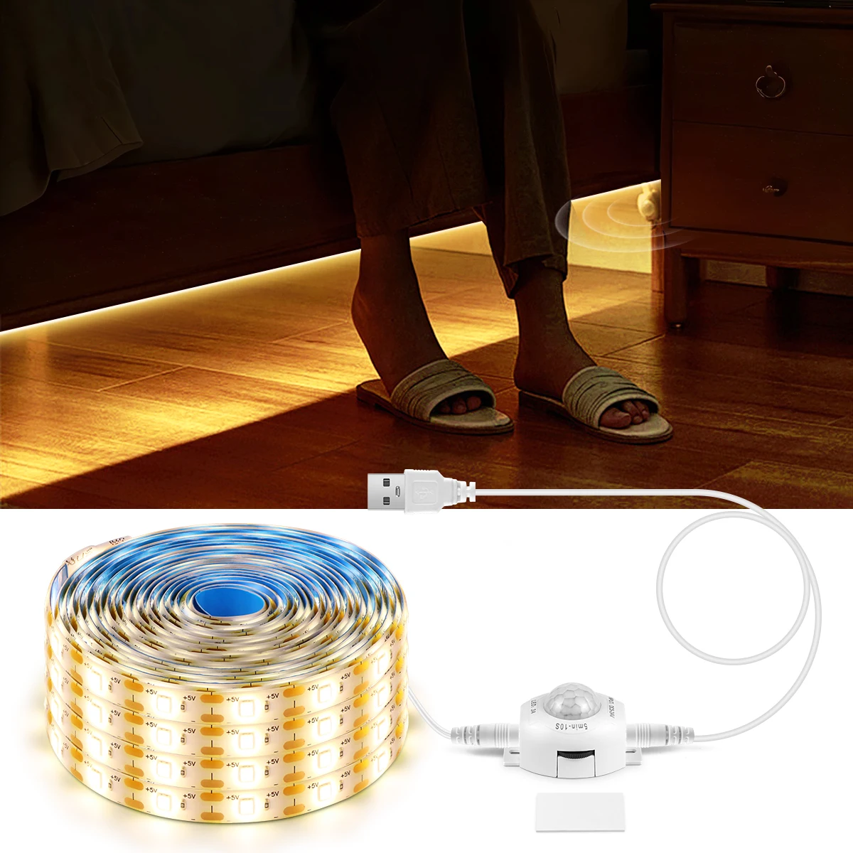 USB 5V PIR Motion Sensor LED Streifen Licht Band Wasserdicht Unter Bett Nacht Licht Sensor Lampe Für Zimmer Küche schrank Hintergrundbeleuchtung