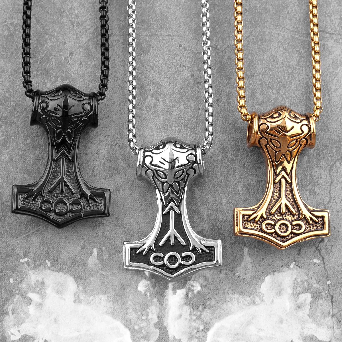Edelstahl Schwarz Gold thors Hammer Männer Halsketten Anhänger Kette Punk für Freund Männlichen Schmuck Kreativität Geschenk Großhandel