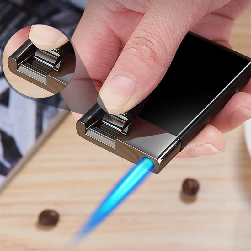 Metall-Ultraflaches und Minimalistisches Aufblasbares Feuerzeug Winddichtes Jet-Blauflammen-Joystick-Druckfeuerzeug Zigarrenfeuerzeug Geschenk für Männer Image