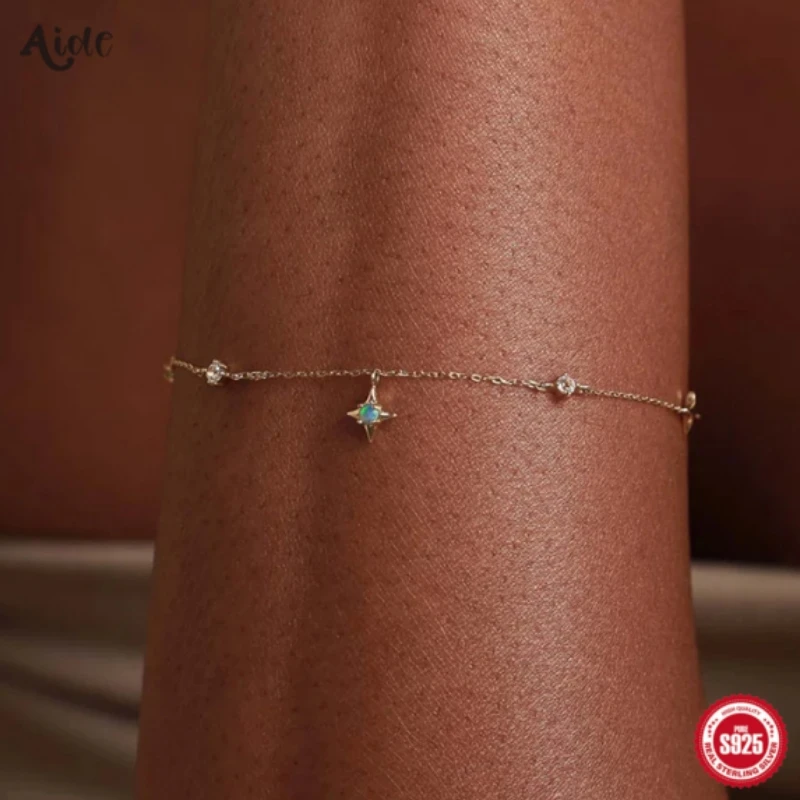 Aide Armband aus 925er-Sterlingsilber mit Stern-Intarsien aus Opal und Mini-Zirkon-Kette für Damen, hochwertiges, elegantes K-Gold-Schmuckgeschenk
