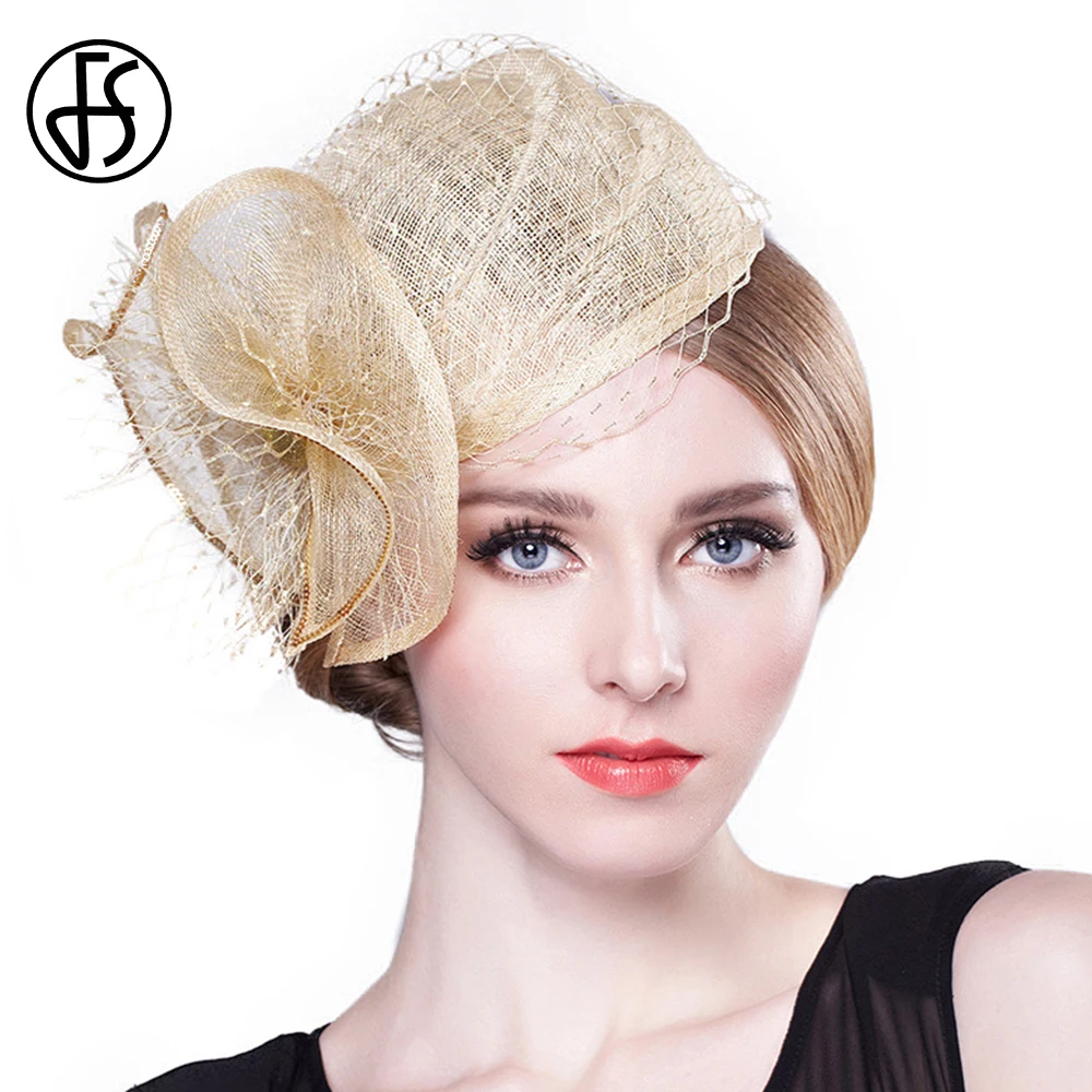 FS Luxus Frau Sinamay Derby Fascinator Hut Hochzeit Eleganter Kentucky Kopfschmuck Damen Pferderennen Festival Kleine Top Cap Hut Image