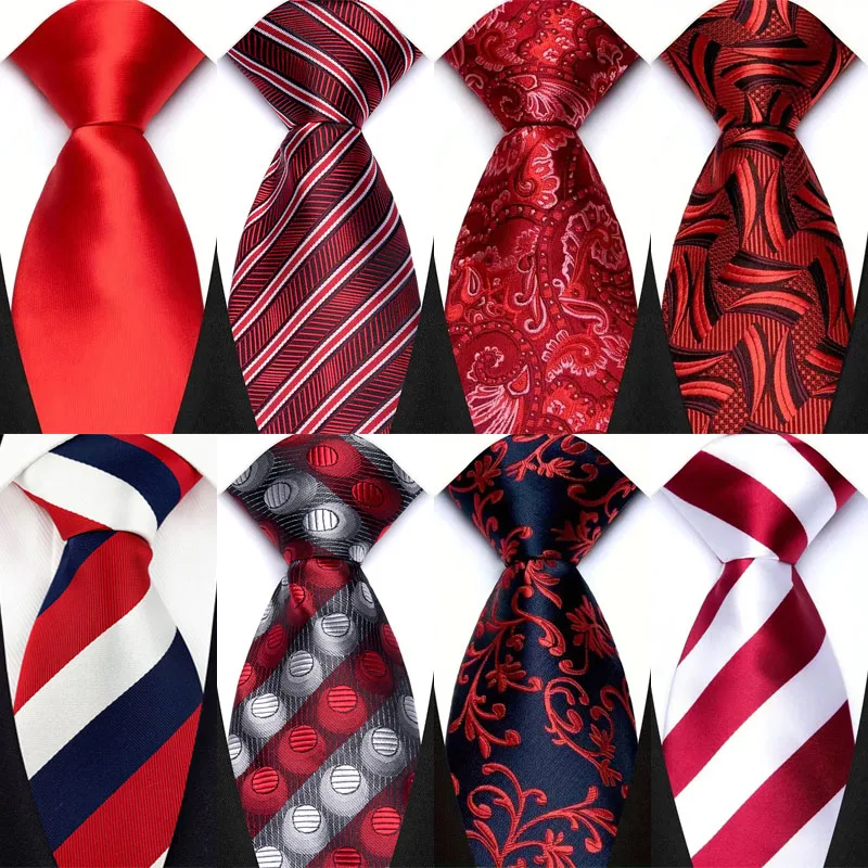 Cravatta da uomo di lusso 8CM Colore rosso Strisce solide Cravatte Paisley per uomo Sposo Cravatta in tessuto jacquard per la festa nuziale aziendale