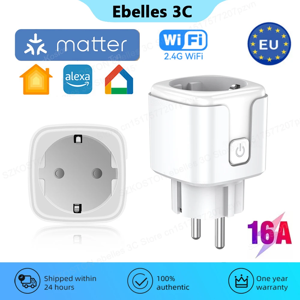 Matter 16A Wifi Smart Plug EU Smart Socket APP Fernbedienung Timing Funktion Stimme Funktioniert mit HomeKit Alexa Google Siri Image