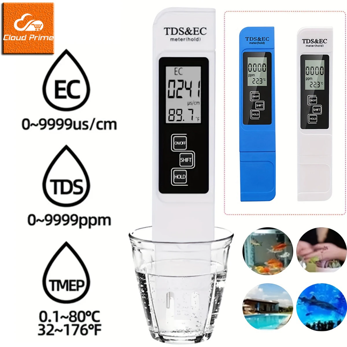 Penna di rilevamento della qualità dell'acqua 3in1 Misuratore EC di purezza dell'acqua potabile domestica Misuratore TDS ad alta precisione Tester digitale dell'acqua 0-9990ppm