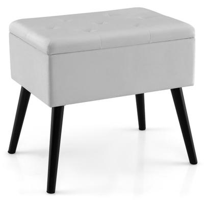 Costway Velvet Storage Ottoman with Solid Wood Legs for Living Room Bedroom-Gray