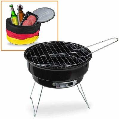 Holzkohlegrill Grill mit Kühltasche Deutschland 2in1 Camping Barbecue Reisegrill