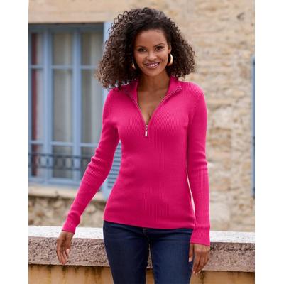 Boston Proper - Pink Peacock - Ribbed Half Zip Up Sweater - XL