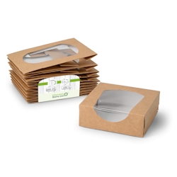 greenbox - Karton-Sichtfenster-Schachteln 12 x 12 x 4 cm, 600 ml, Zellulose-Fenster, außen braun, innen weiß, faltbar, 250 St. Image