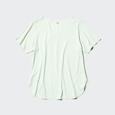Uniqlo - AIRism - Seamless V Neck Longline T-Shirt - Green - XXS