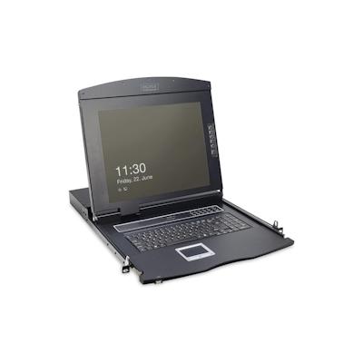 LogiLink DIGITUS 19" KVM Konsole mit 17" TFT Display (4:3), IT-Tastatur-Layout, 1 Port KVM Modul, Schwarz