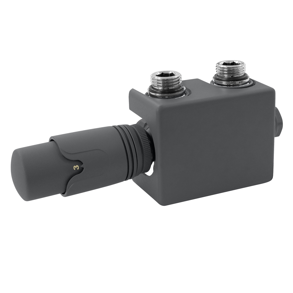 LuxeBath Ventil-Armaturen Set Multiblock Anthrazit Universal, Eck- & Durchgangsform, inkl. Thermostatkopf, Anschlussgarnitur für Badheizkörper Image