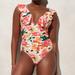 J. Crew Swim | J. Crew Nwot Cascade Ruched Ruffle One-Piece Swimsuit In Floral Sz 8 | Color: Pink/White | Size: 8