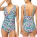 J. Crew Swim | J. Crew V-Neck Ruched One-Piece Swimsuit Floral Pink Orange Nwt Large Bh712 | Color: Orange/Pink | Size: L