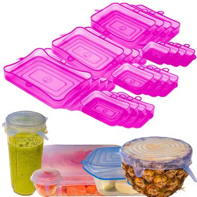 Silicone Stretch Food Lids 12 Rectangular Pack- Reusable Leak-Proof Containers Covers for Fresh Food Storage