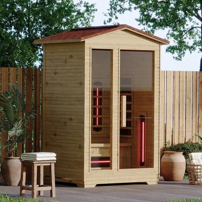 Outdoor Infrared Sauna for 1-4 People, Featuring 10-Minute Warm-up Heater Tube & Carbon Plate