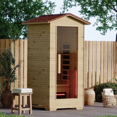 Outdoor Infrared Sauna for 1-4 People, Featuring 10-Minute Warm-up Heater Tube & Carbon Plate