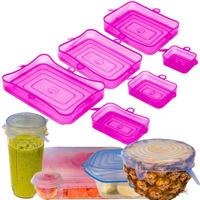 Silicone Stretch Food Lids 6 Rectangular Pack - Reusable Leak-Proof Containers Covers for Fresh Food Storage - 6pc