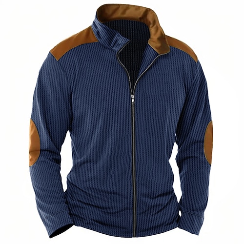 Homme T-shirt Veste Tee-shirt Tricot Gaufre Chemise à Manches Longues manche longue Col montant Printemps Automne Bloc de Couleur Mode Designer Basique Zip Up Patchwork Vacances Rue Sortir Blanche