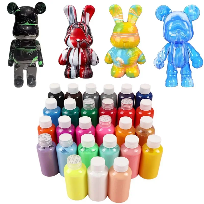 Ensemble de peinture fluide ours violent 22/23/27CM, modèle de bricolage pour enfants, poupée en émail, peinture acrylique colorée, ornements décoratifs de bureau