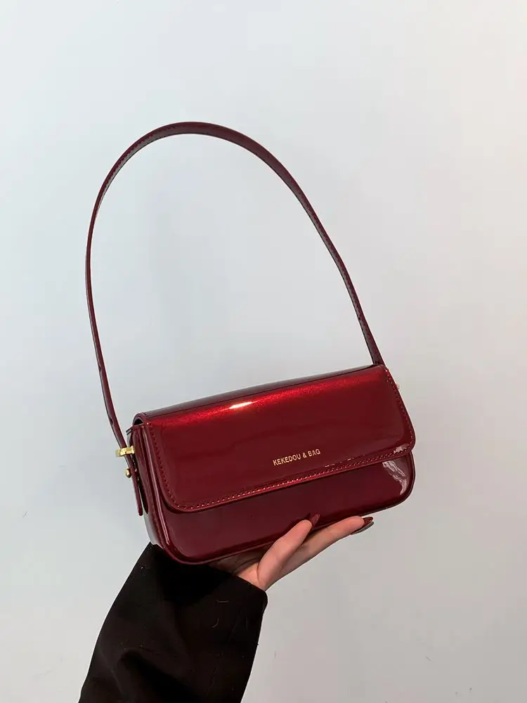 Sac à Bandoulière en Cuir Laqué Brcorporelle pour Femme, Sacoche de Luxe en PU, Lettre, Sous les Bras, Élégant, Anti-Irritation, Bordeaux, à la Mode