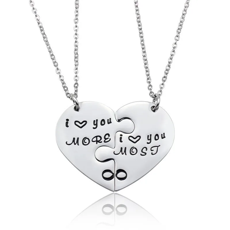 Romantische Edelstahl Herz passende Halskette Ich liebe dich mehr Paar Halsketten Schmuck Geschenke Image