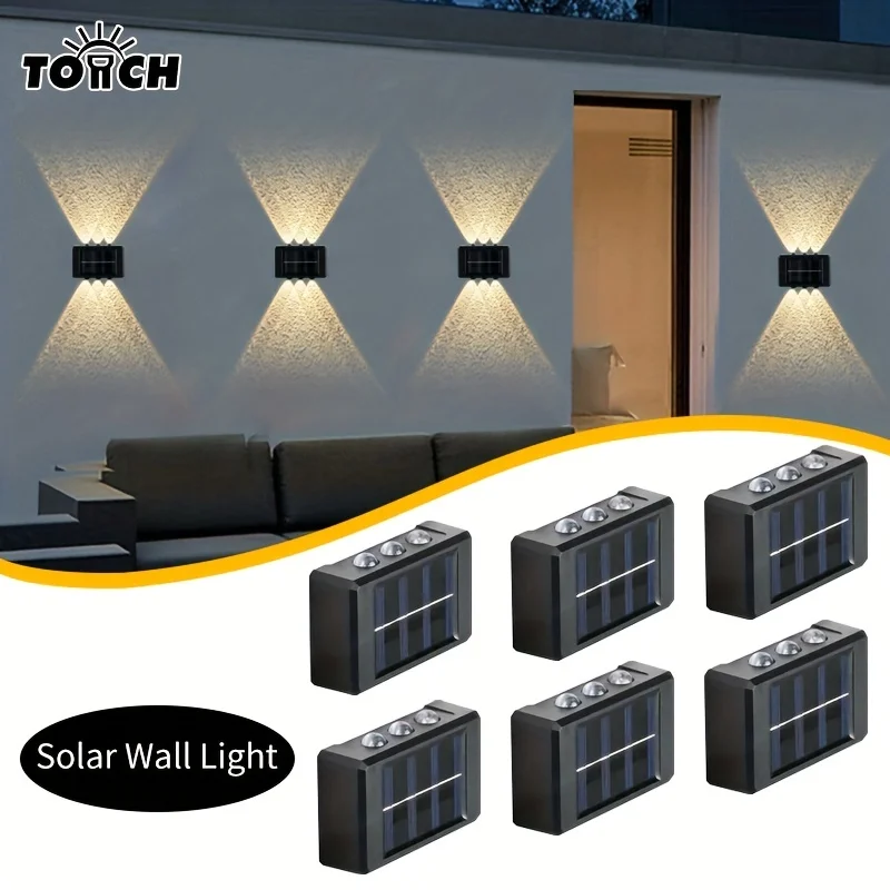 1/6 stücke Solar licht, wasserdichte obere und untere 6 LED-Wand leuchten von der Dämmerung bis zum Morgengrauen dekorative Außen leuchten, geeignet für Gericht Image
