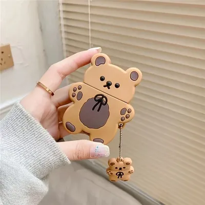 Niedliche 3d Cartoon Braunbär Silikon drahtlose Kopfhörer hülle mit Schlüssel bund-perfekt für Image