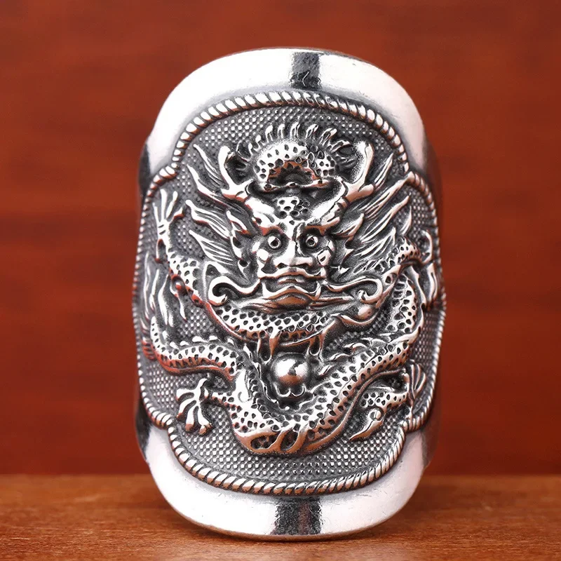 Designer Original Thai Silber 925 Drachentotems Herrenringe Domineering Maskuline Breite Emaille Blau Ethno-Stil Schmuck Geschenk Image