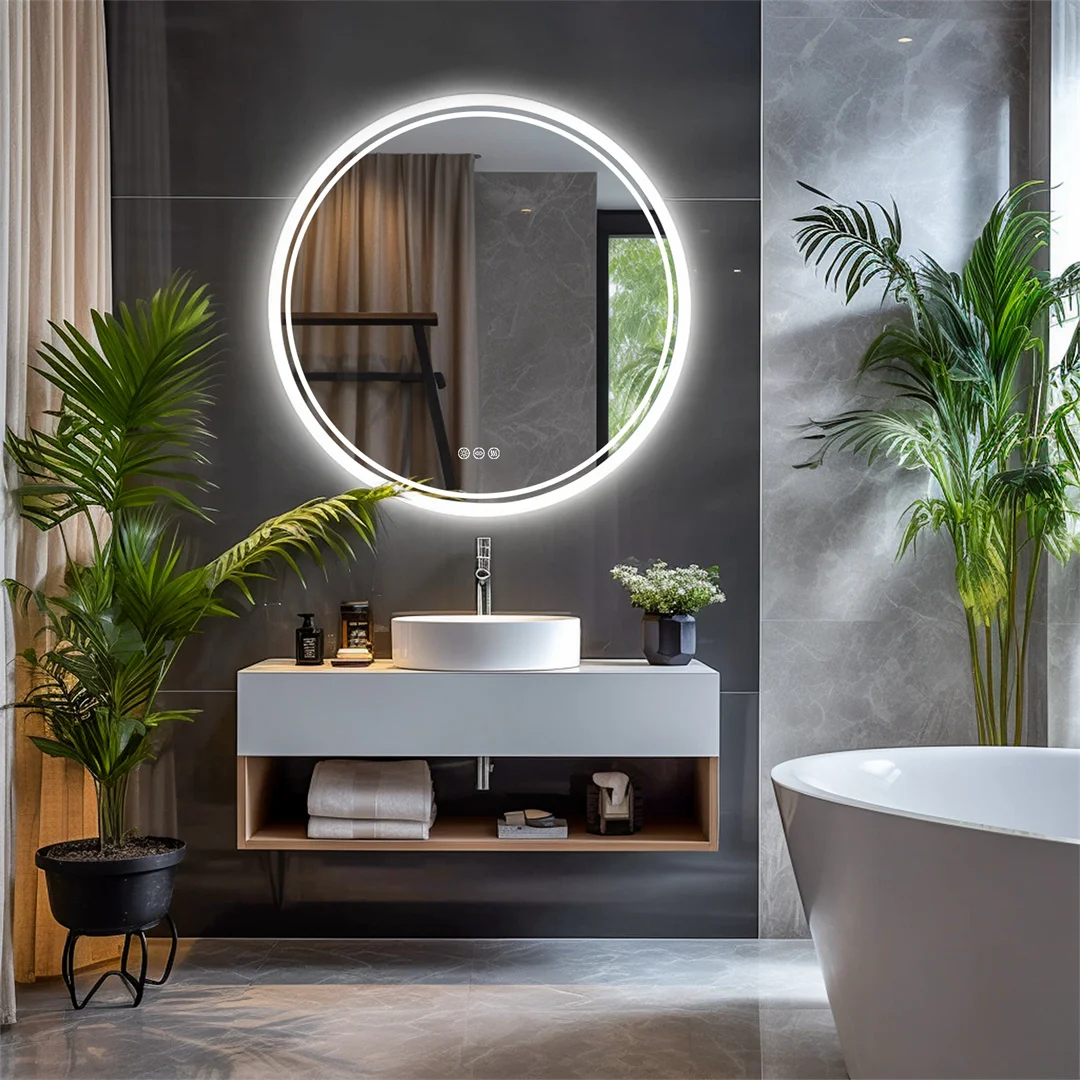 LUVODI 80cm Runder Badezimmerspiegel mit Intelligenter Beleuchtung Touchscreen Dimmbare Antibeschlag-LED-Leuchte für das Badezimmer