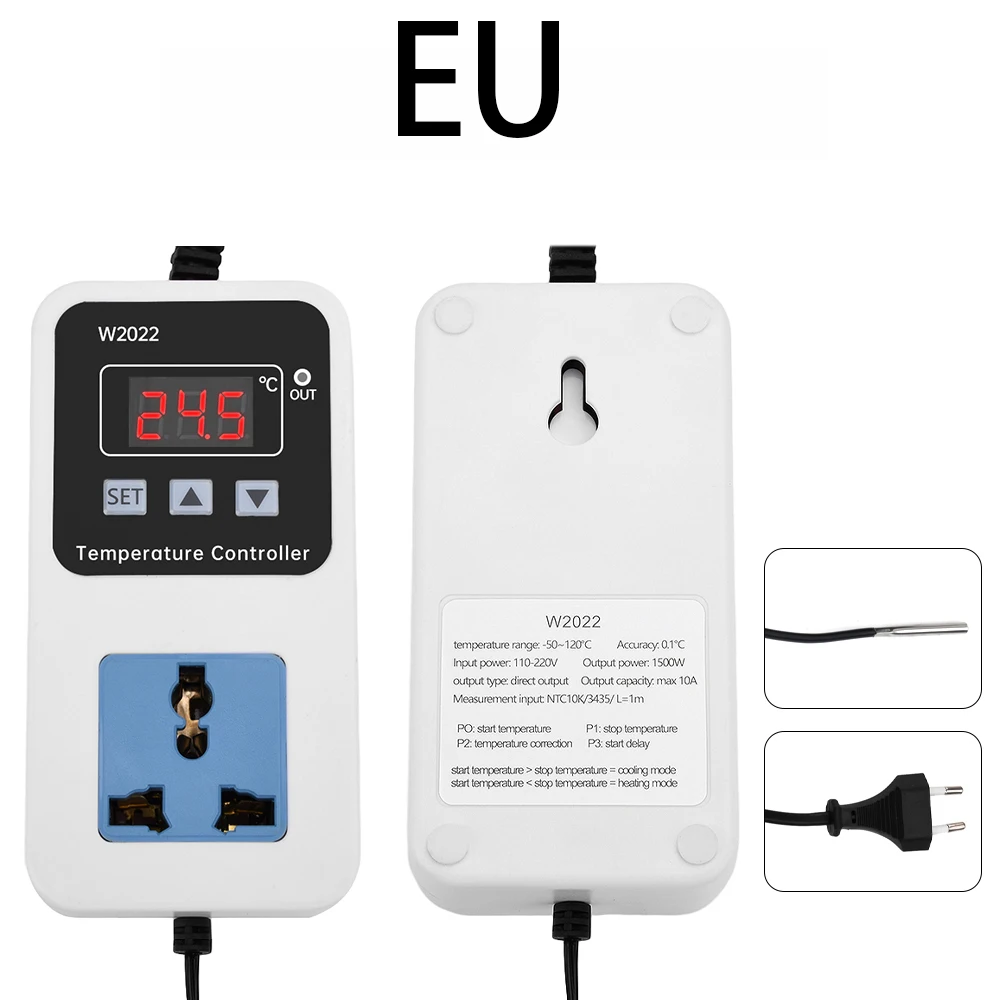 W2022 Temperaturregler 110–220 V, Thermostat-Auslass, Wärmematte, Gewächshaus-Temperaturregler mit NTC-Sensor, EU-Stecker Image