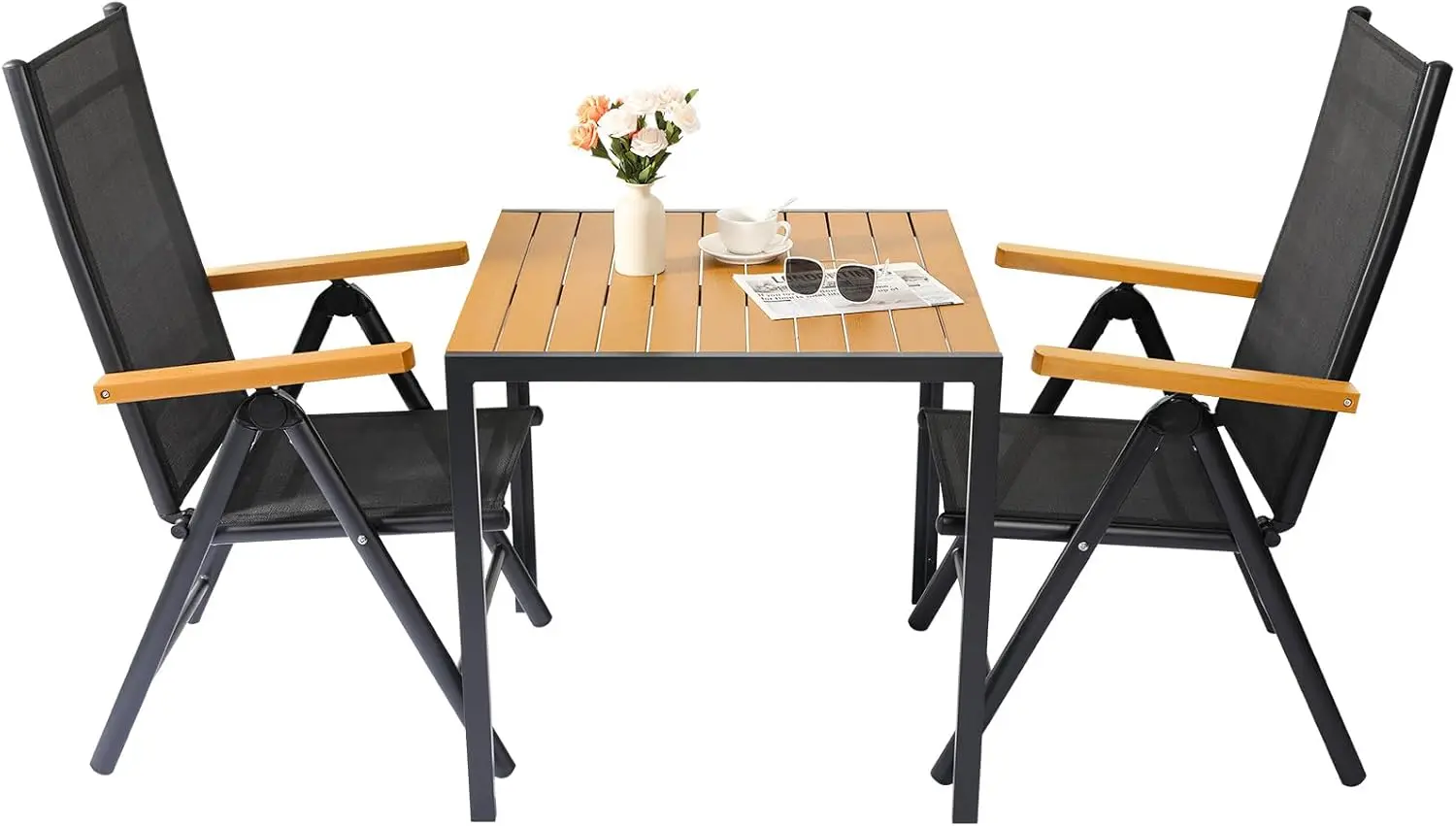 Ensemble de meubles de jardin WPC, 2 chaises, 1 table, balcon, 3 pièces