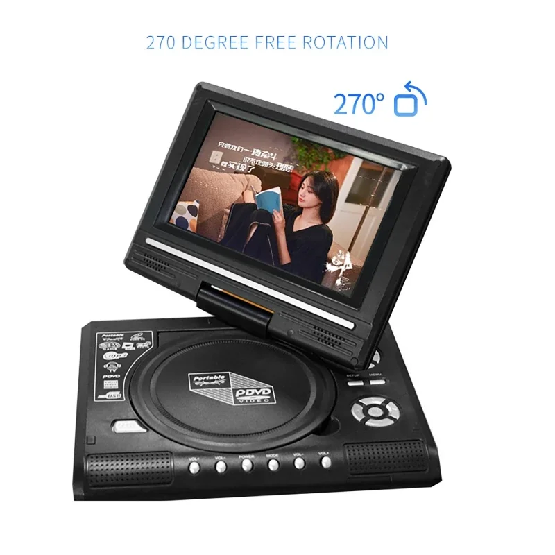 Mini lecteur DVD 7.8 pouces bureau numérique Smart TV CD EVD lecteurs de disque télécommande Portable voyage 270 ° Écran rotatif