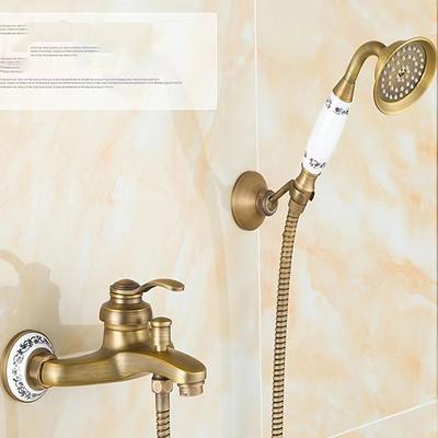 Bathtub Faucet - Modern Contemporary Antique Brass Wall Installation Brass Valve Bath Shower Mixer Taps